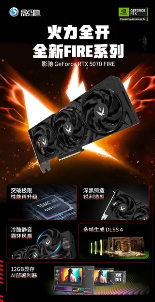 不到1公斤的RTX5070！影驰FIRE显卡开卖：4599元